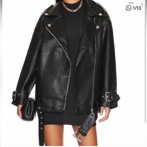 WeWoreWhat Oversized Faux Moto Black Leather Jacket